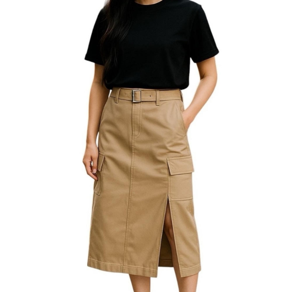 Juicy Couture Nomad Brown Cargo Midi Skirt NWT